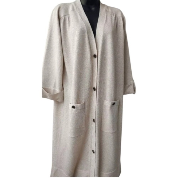Diane Von Furstenberg DVF Longline Cardigan Jacket Sweater Metallic Size L - Picture 4 of 12